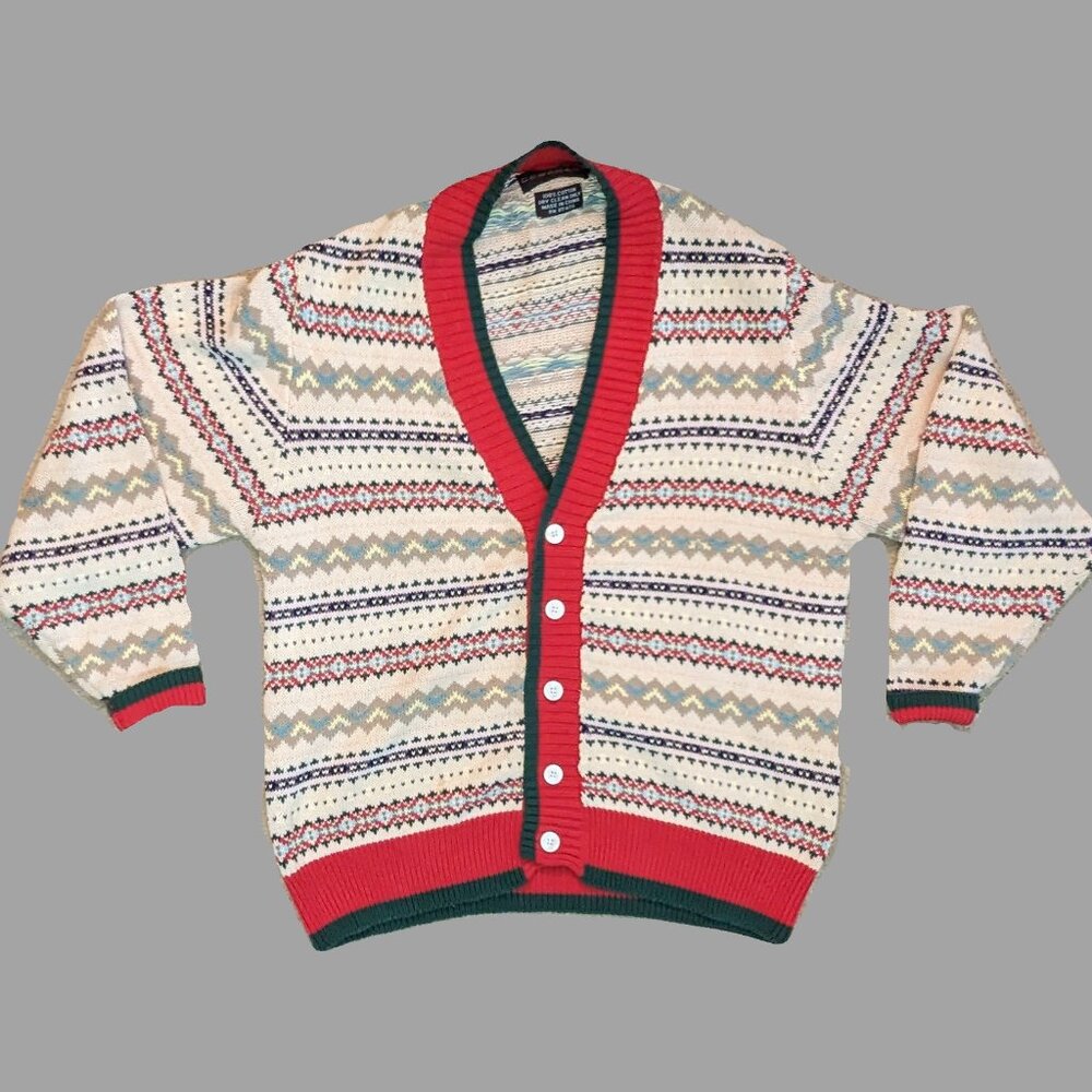 Cesarani Vintage Festive Fair Isle Men's Grandpa Cardigan Size XL Preowned